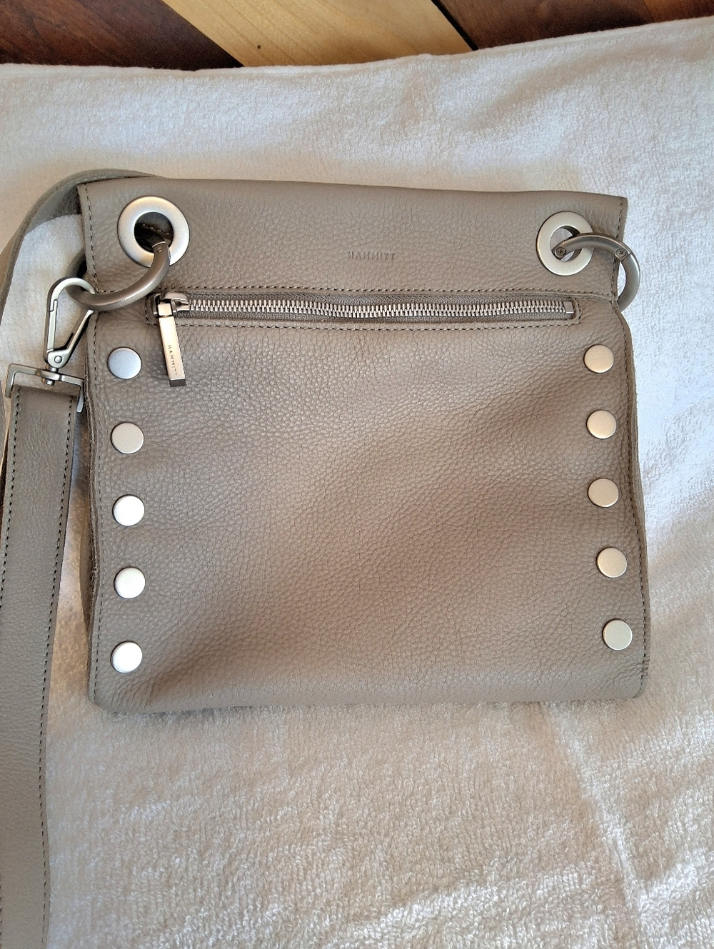 Hammitt Taupe Leather Crossbody with Silver Stud Accents - Picture 2 of 8